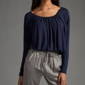 NWT Maeve Navy Bubblehem Crop Longsleeve Top, Sz M